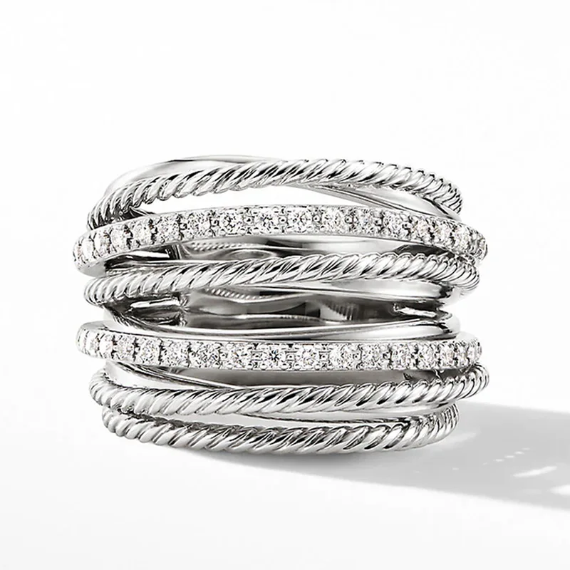 

Silver Color Multiple Row Rings Shiny CZ Metallic OL Style Office Lady Versatile Finger Rings for Women Fashion Jewelry