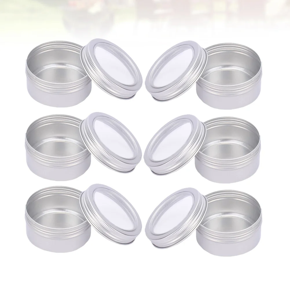 

6pcs Round Empty Container Jar Metal Tin Cans with Clear Aluminum Box for, Candies, Tea or Gift Giving