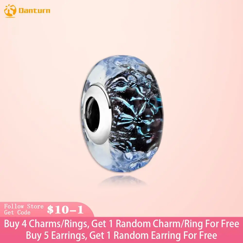 

Danturn 925 Sterling Silver Bead Wavy Dark Blue Murano Glass Ocean Charm Fit Original Pandora Bracelet For Women Jewelry Making