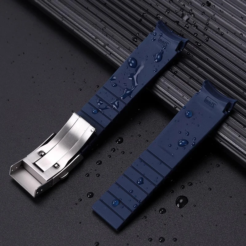 Резиновый ремешок для часов с изогнутым концом 21 мм Longines Conquest HydroConquest L3.781/782/742