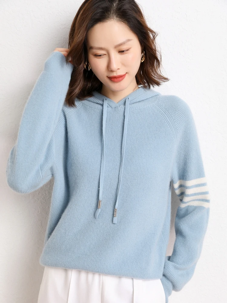 Новый женский пуловер из 100% кашемира с капюшоном толстая теплая кашемировая