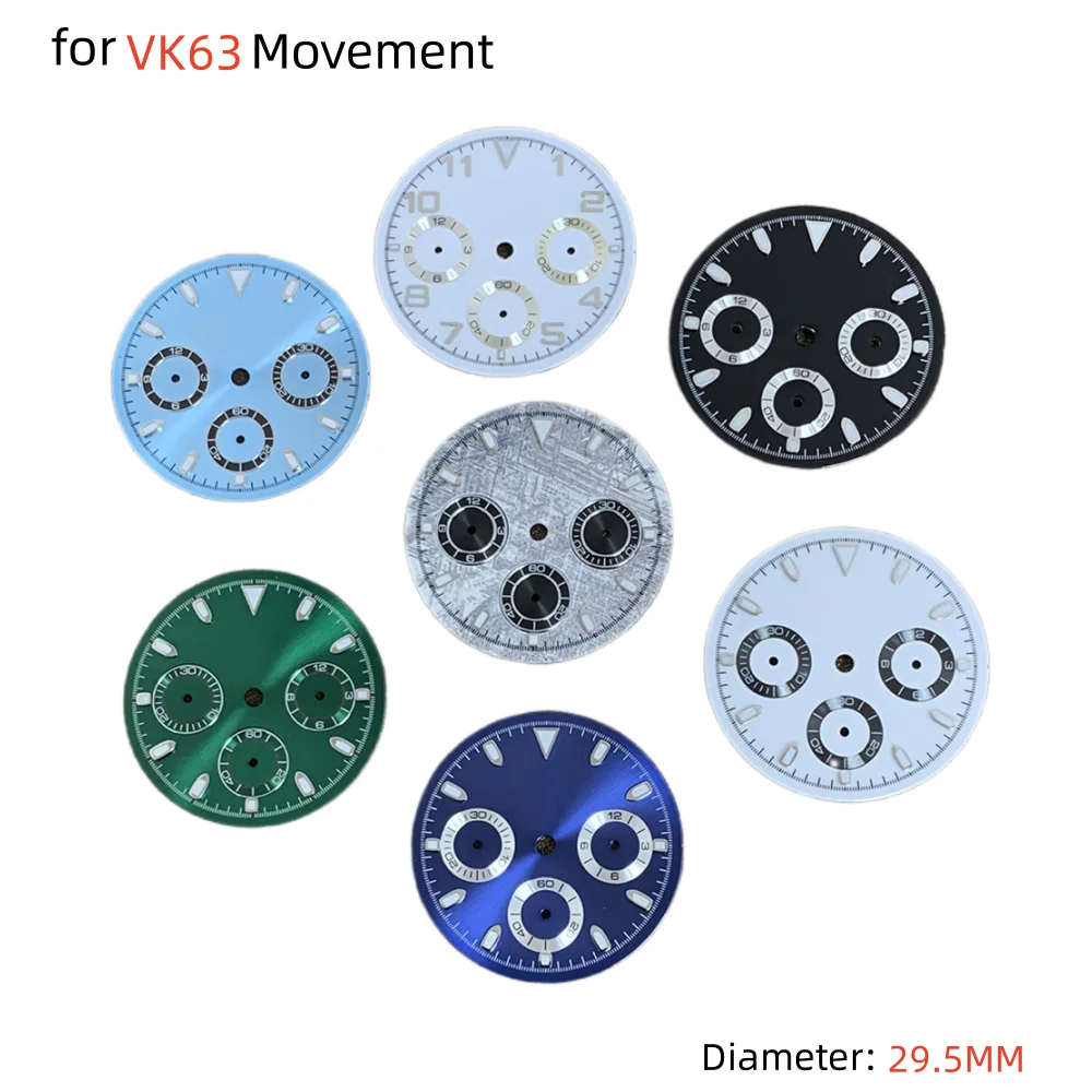 

29.5mm Green Luminous Watch Dial Sterile Dials Replacement Watch Accessories for VK63 Movement