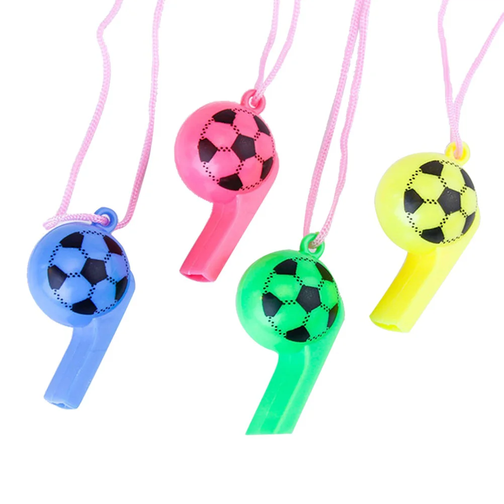 

20PCS/Set Random Color Children's Plastic Football Styling Whistle With Rope