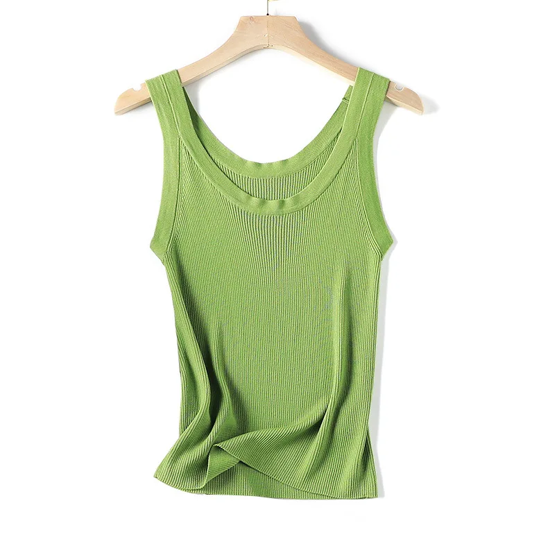 

Шелковые вязаные подтяжки с U-образным вырезом для женщин, свежий и удобный Приталенный жилет в рубчик с полосками, Новинка лета 2022