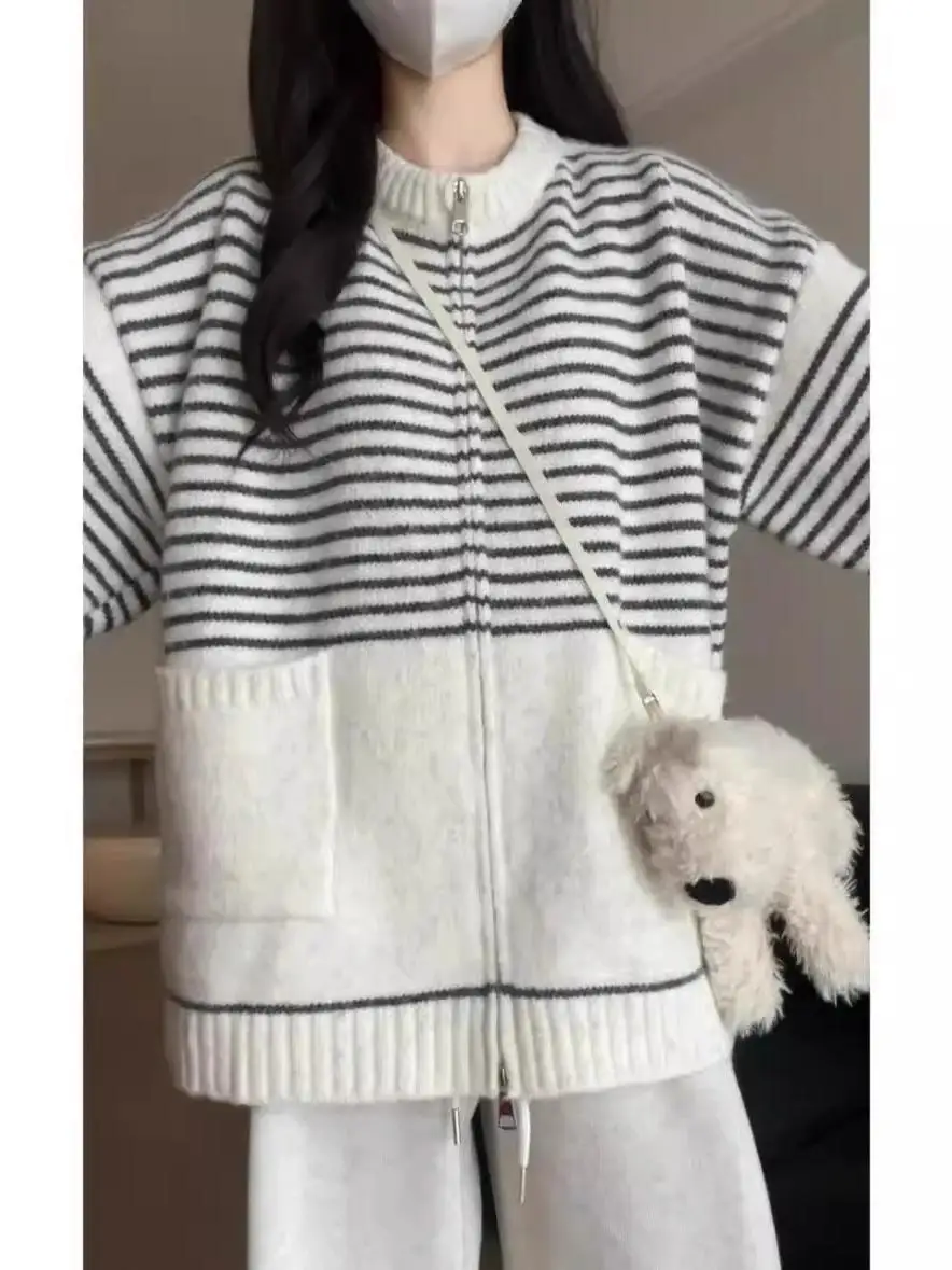 Корейская серия Idle Sle Wear в полоску верхняя одежда свитер осенне-зимний женский