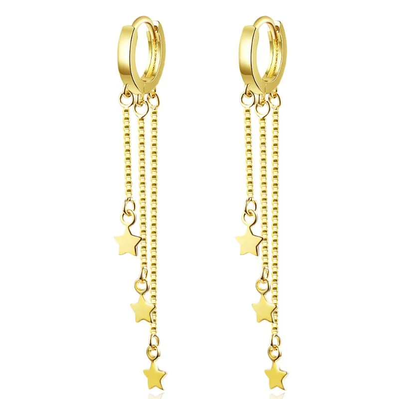 Женские серьги с метеоритным бахромой и пентаграммой из серебра 925 пробы