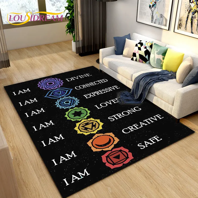 

Rainbow 7 Chakra Mandala Bohemia Area Rug,Carpet Rug for Living Room Bedroom Sofa Doormat Decoration,Yoga Non-slip Floor Mat