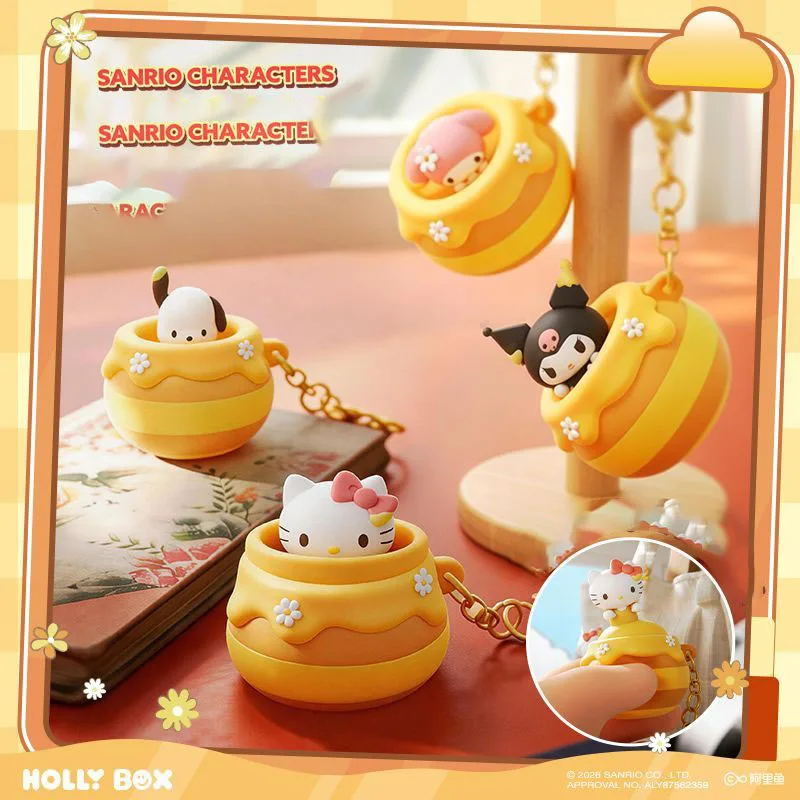 Фото Официальные персонажи Sanrio: Брелок-антистресс в виде медового горшочка (Куроми, Май Мелоди, Хелло Китти, Почакко) — милая игрушка для фанатов, подарок №1