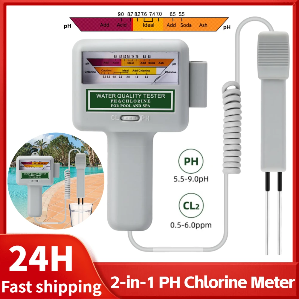 

2in1 PH Chlorine Meter 0.5~6.0ppm CL2 Level Tester Pool Water Quality Monitor Handheld Analyzer Swimming Pool Spa Aquarium Meter