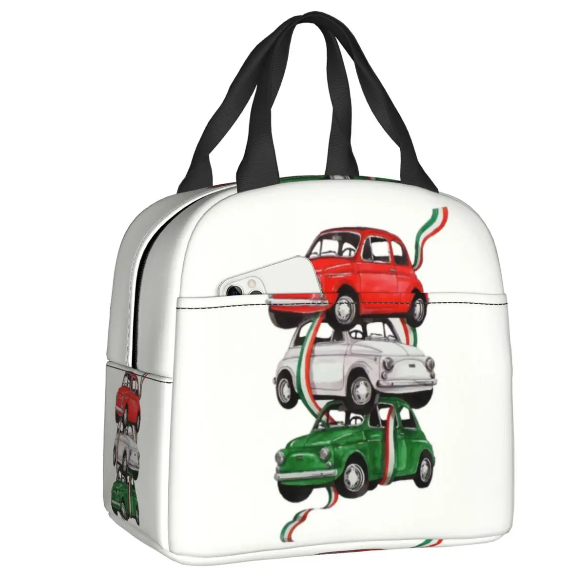 

Vintage Italy Flag Car Lunch Bag for Camping Travel Italian Pride Thermal Cooler Insulated Bento Box Women Kids Food Lunch Tote