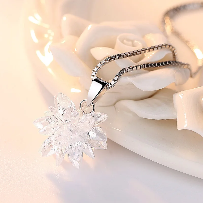 

Snowflake Crystals Pendant Necklaces For Women 925 Sterling Ssilver Vintage Charm Luxury Quality Girls Jewelry 2022 Gift Female