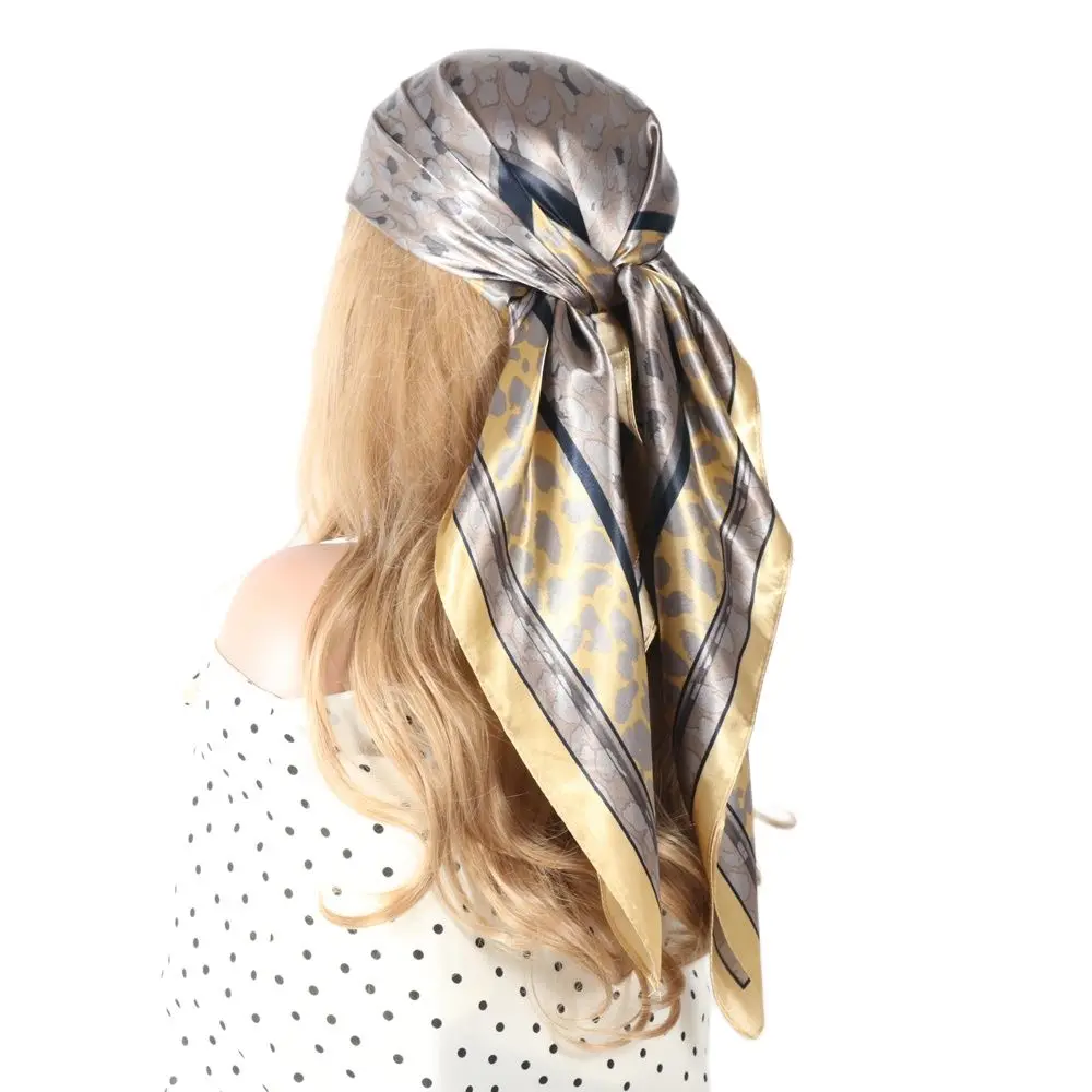 

Silk Head Scarf Women Hijab 90x90cm Summer Vintage Leopard Print Bandeaux Foulard Satin Hair Scarver Bandana Pareo Femme