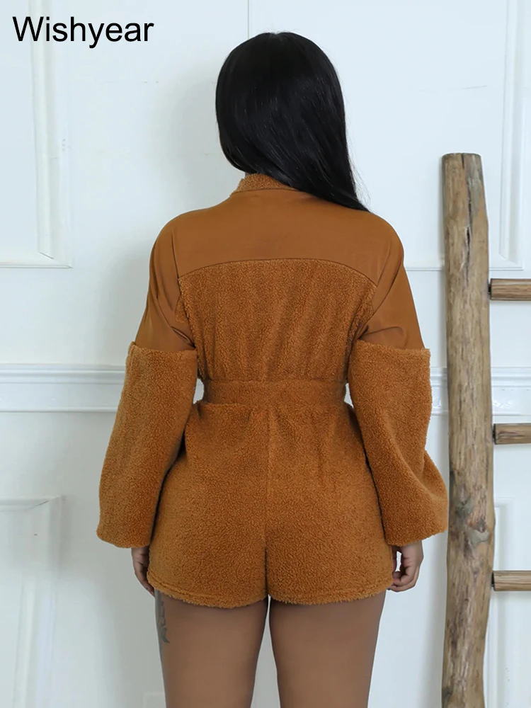 Новые флисовые теплые плюшевые лоскутные комбинезоны женские короткие с