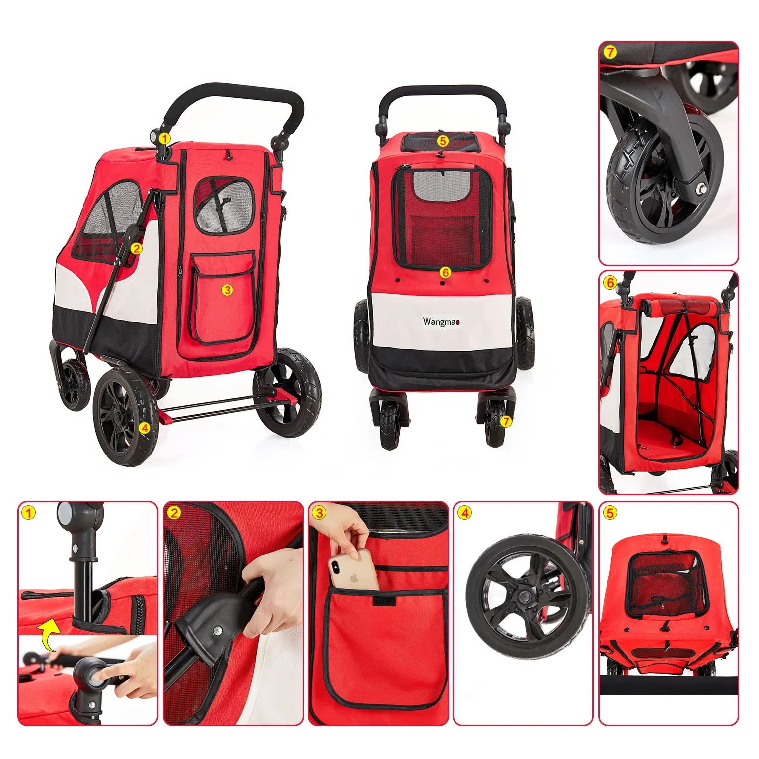 Четырехколесная тележка для домашних животных кошек собак хранения складная