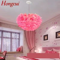 hongcui nordic pendant lamp creative modern pink led vintage feather fashion light fixtures for home dining room bedroom decor