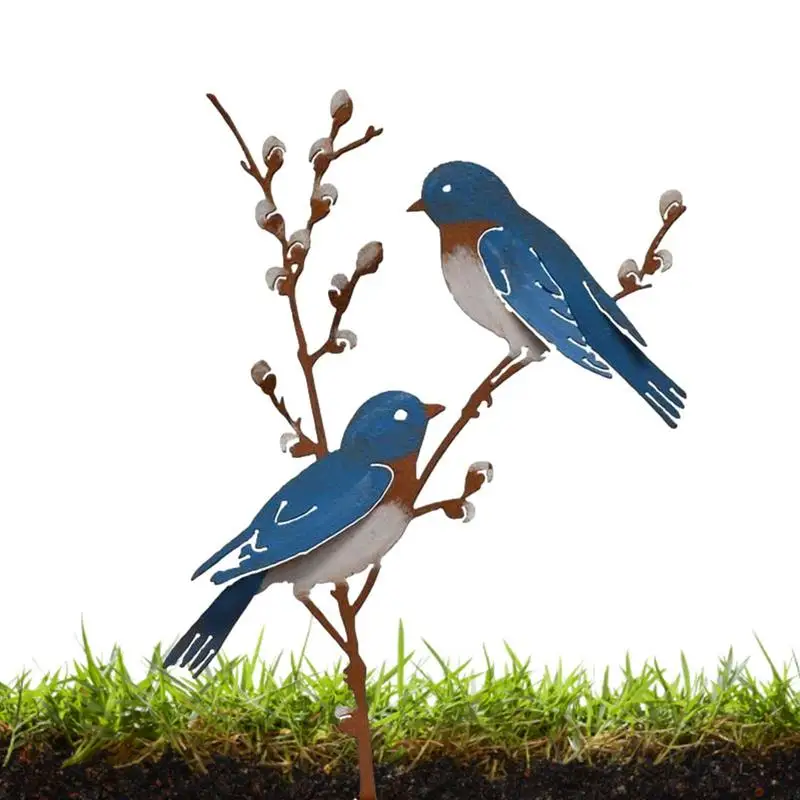 

Rusty Birds Yard Art Rusty Tits And Berries Autumn Decoration Painted Birds Garden Decor For Fence Living Room Balcony