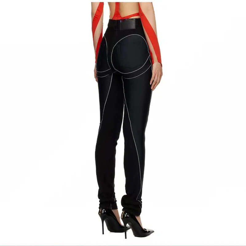 

Джинсы со светоотражающими полосками, узкие брюки с высокой талией, модные Универсальные высококачественные женские брюки, осень 2023, новинка y2k