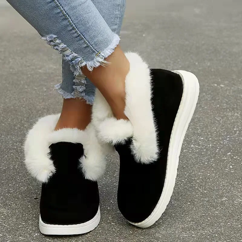 Woman Ankle Boots Women Winter Shoes Warm Plush Fur Snow Boots Suede Leather Shoes Ladies Slip on Comfortable Female Footwear