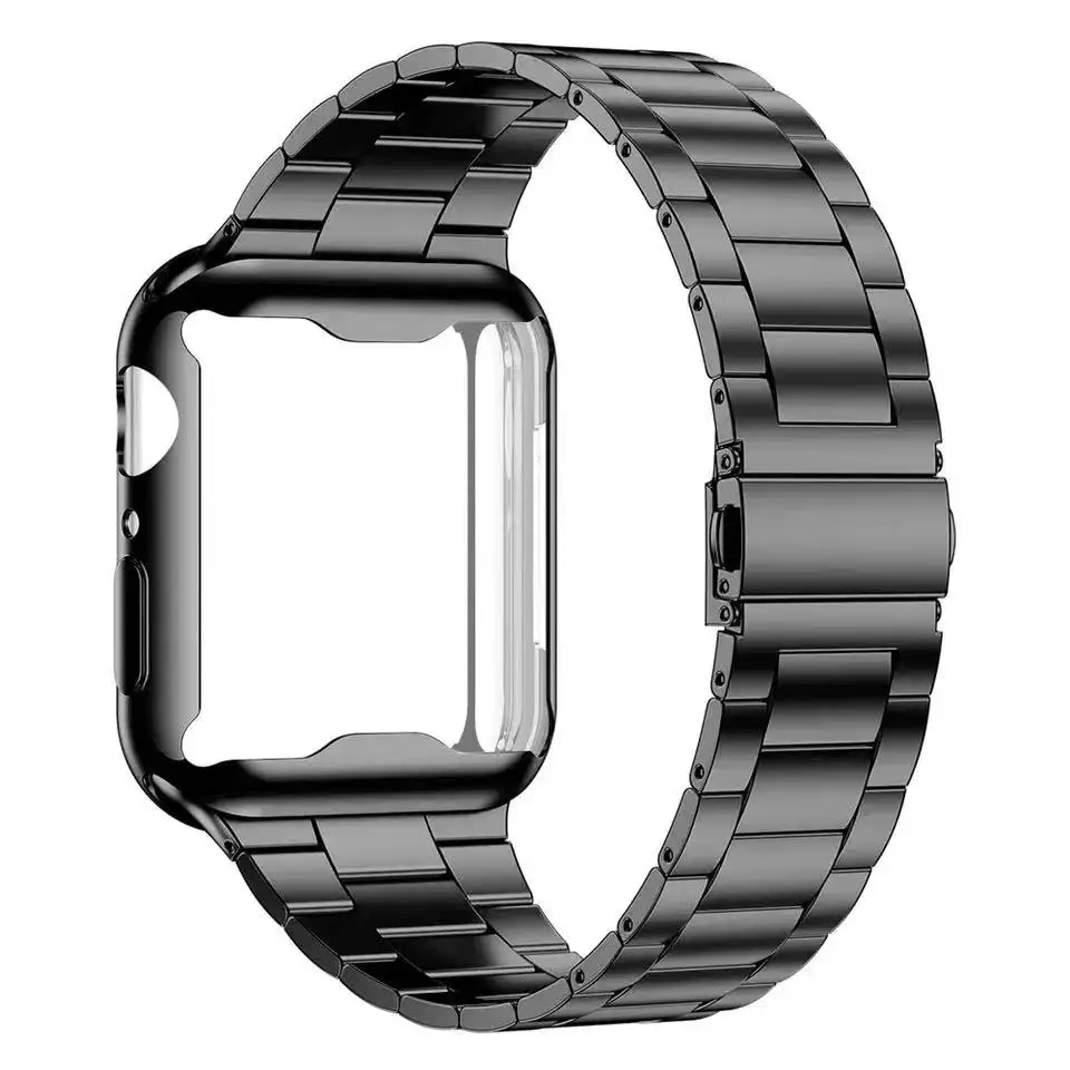 

Metal Strap+Case For Apple Watch 7 45mm 41mm Stainless Steel Integrated Wristband For iWatch 6 5 4 3 SE 44mm 42mm 40mm 38mm Case