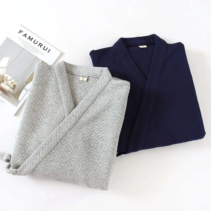 Men Bathrobe Cotton Thick Warm Towel Fleece Cotton Dressing Gowns Long Bath Robe Autumn Winter Unisex Hotel Spa Soft Kimono Robe