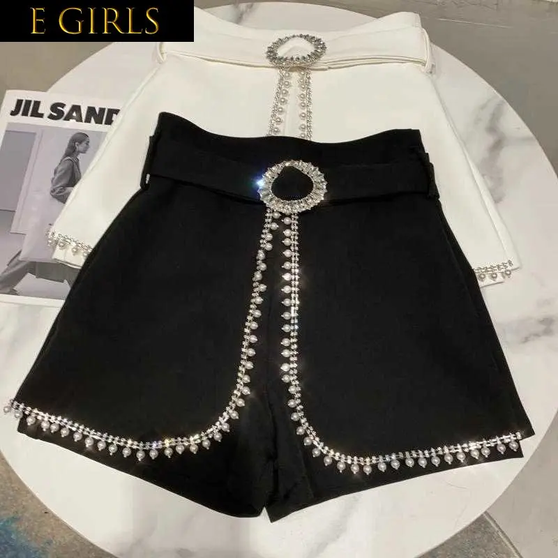 

E GIRLS 2022 Autumn New Arrivals Solid Color Nature Waist Pearl Nailed Bead Edge Fake Two Pieces Shorts GC146