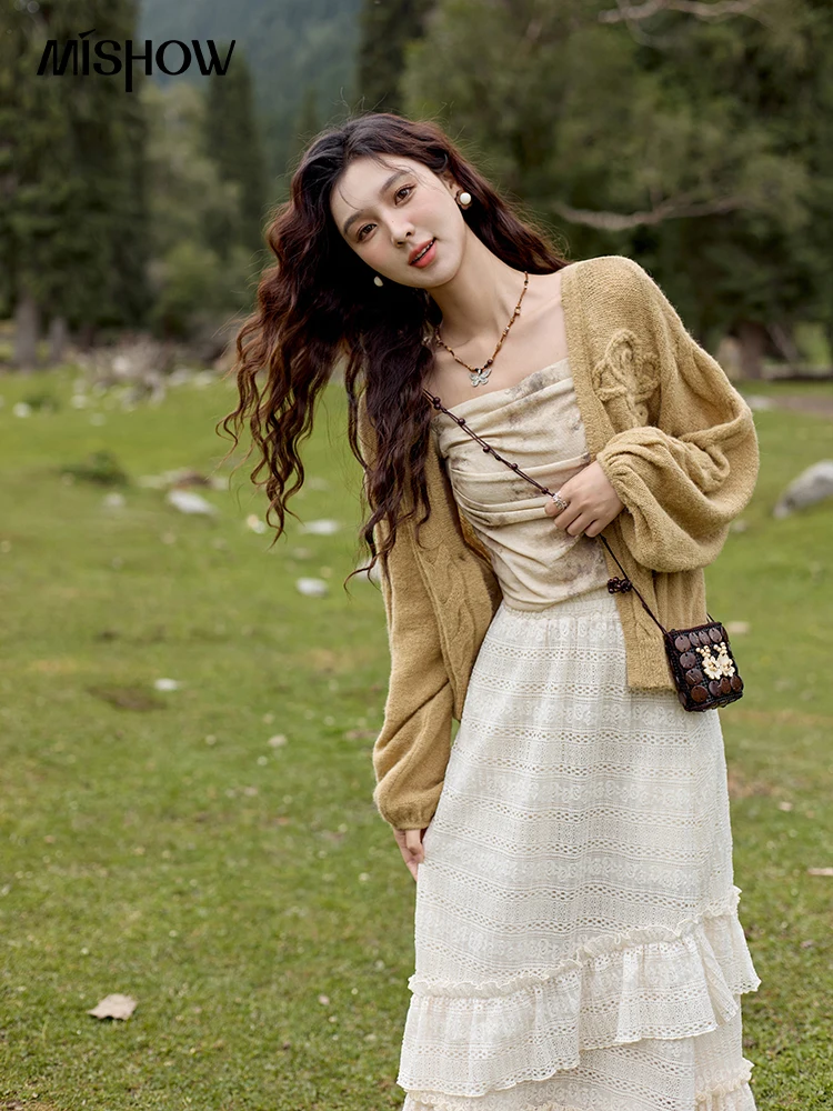 Женский мягкий шерстяной свитер MISHOW 2024 Осенний вязаный кардиган с цветами