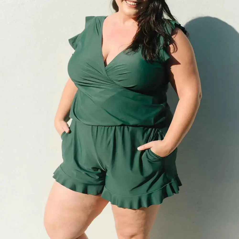 Женский купальник стильный женский с оборками и бюстгальтером пуш-ап летний