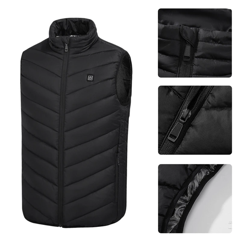 6 зон мужской зимний жилет с электрическим подогревом воротник-стойка USB-подогрев