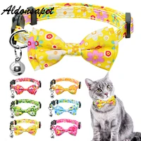 cute bowknot cat collar bell adjustable lovely print bowtie cat collar necklace safety breakaway kitty cat collar accessories