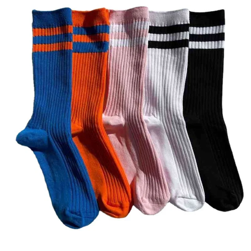 

A Pair Of Striped Socks for Men Women Cotton Solid Color Street Skate Sock Personality College Style