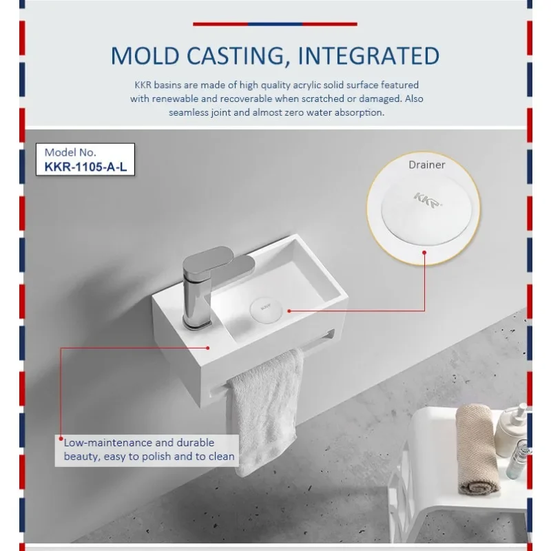 Акриловая твердая поверхность смола подвесная настенная раковина для ванной