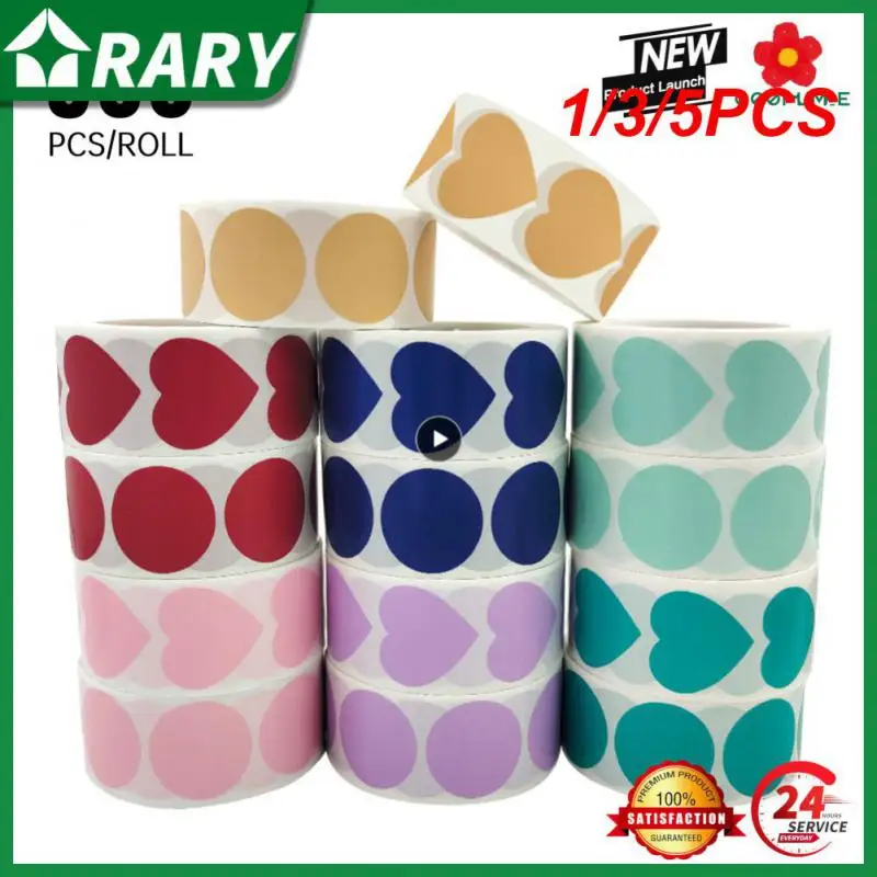 

1/3/5PCS kraft paper sticker Colorful heart shape, round, blank label Handmade gift label paper envelope sealing sticker