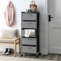 For Bedroom Closet Entryway Hallway Grey 5 Drawers Fabric Dresser Storage Tower Shelves With MDF Top Organizer Unit