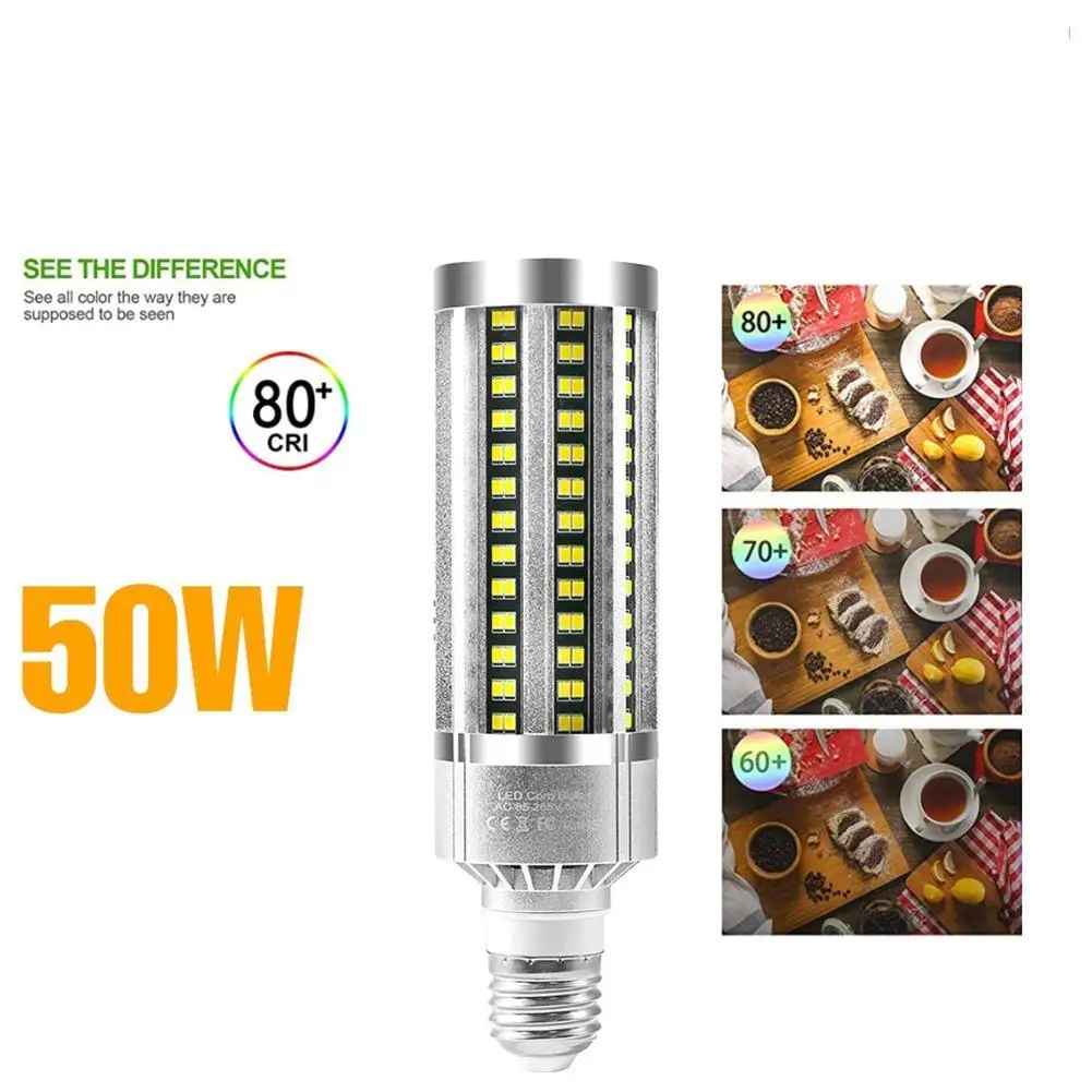 

Metal 50w Commercial Grade Corn Light Led Bulb Fanless E27 To E39 Large 5000k Fluorescent Light 5435 Lumens for Garage Warehouse