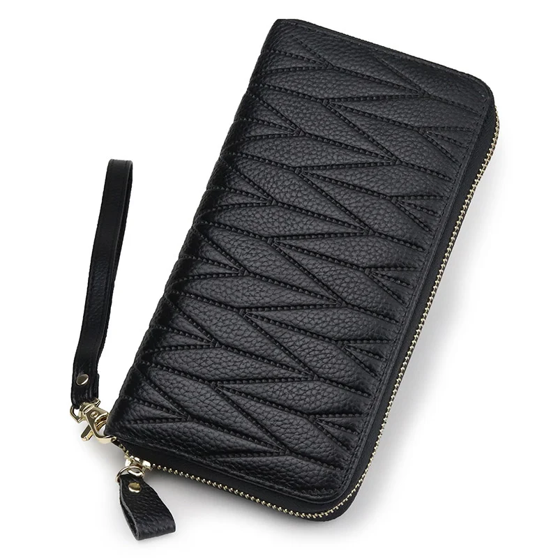 

New Anti Theft Brush Organ Card Bag Women's Long Wallet Head Layer Leather Zipper Bag Large Capacity Leather Wallet