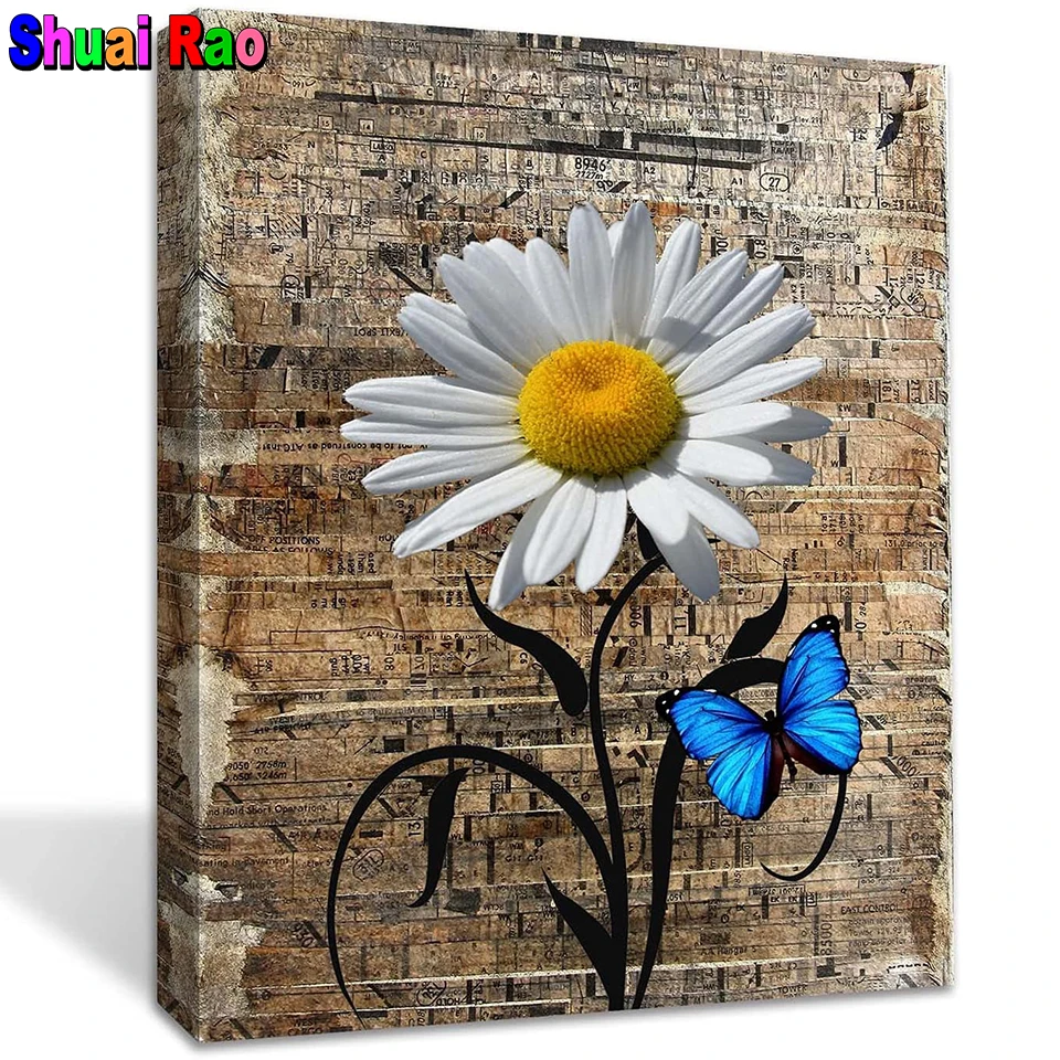 

Настенная картина «цветок маргаритки», квадратная круглая Алмазная мозаика «сделай сам», современный цветочный узор для алмазной вышивки, ...