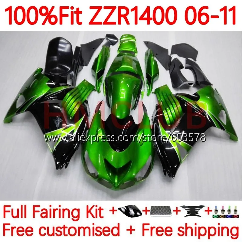 

Оригинальный комплект для KAWASAKI NINJA ZZR 1400 ZZR1400 2006 2007 2008 2009 2010 2011, зеленый в наличии, брикет 06 07 08 09 10 11, обтекатель 80No.5