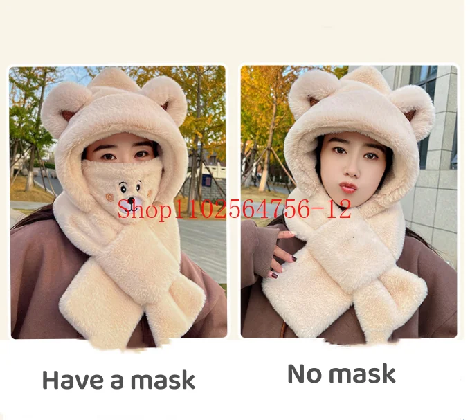 Милый шарф теплая цельная шапка для женщин Зимняя Студенческая маска из овечьей