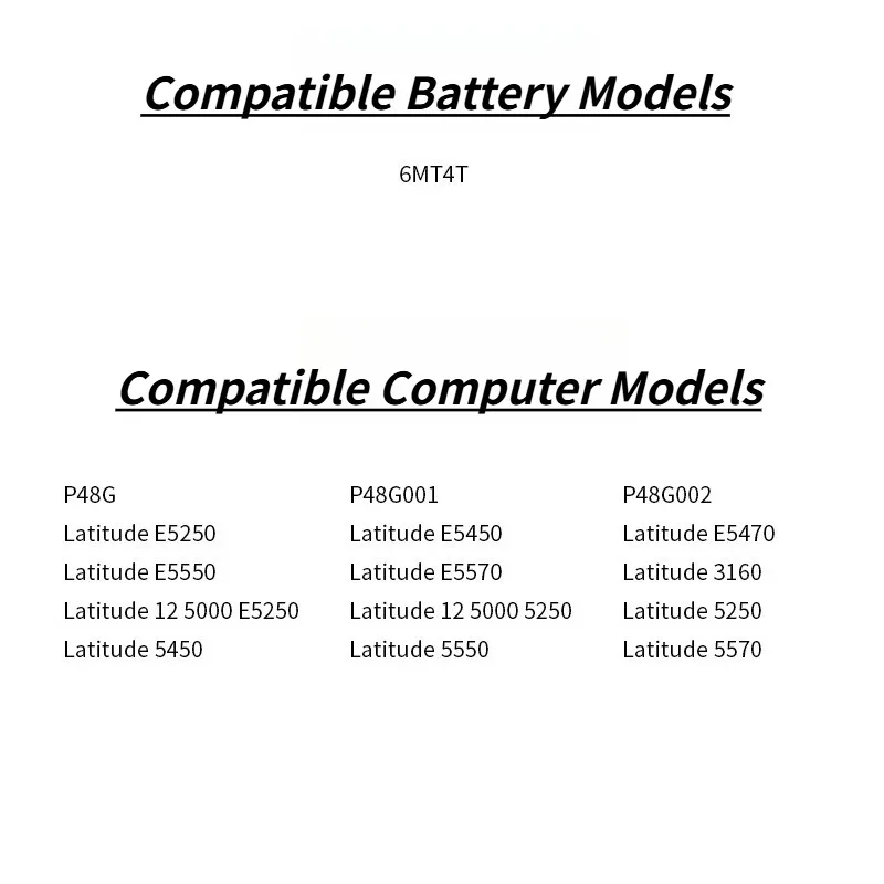 Новая аккумуляторная батарея 7.6V 62Wh 6MT4T для ноутбуков Dell Latitude E5250, E5450, 5550, E5470, E5570, P48G Series, M3510, TXF9M, 79VRK, 07V69Y, 7V69Y (art.: 3920dbcd53f13) - 3920dbcd53f13