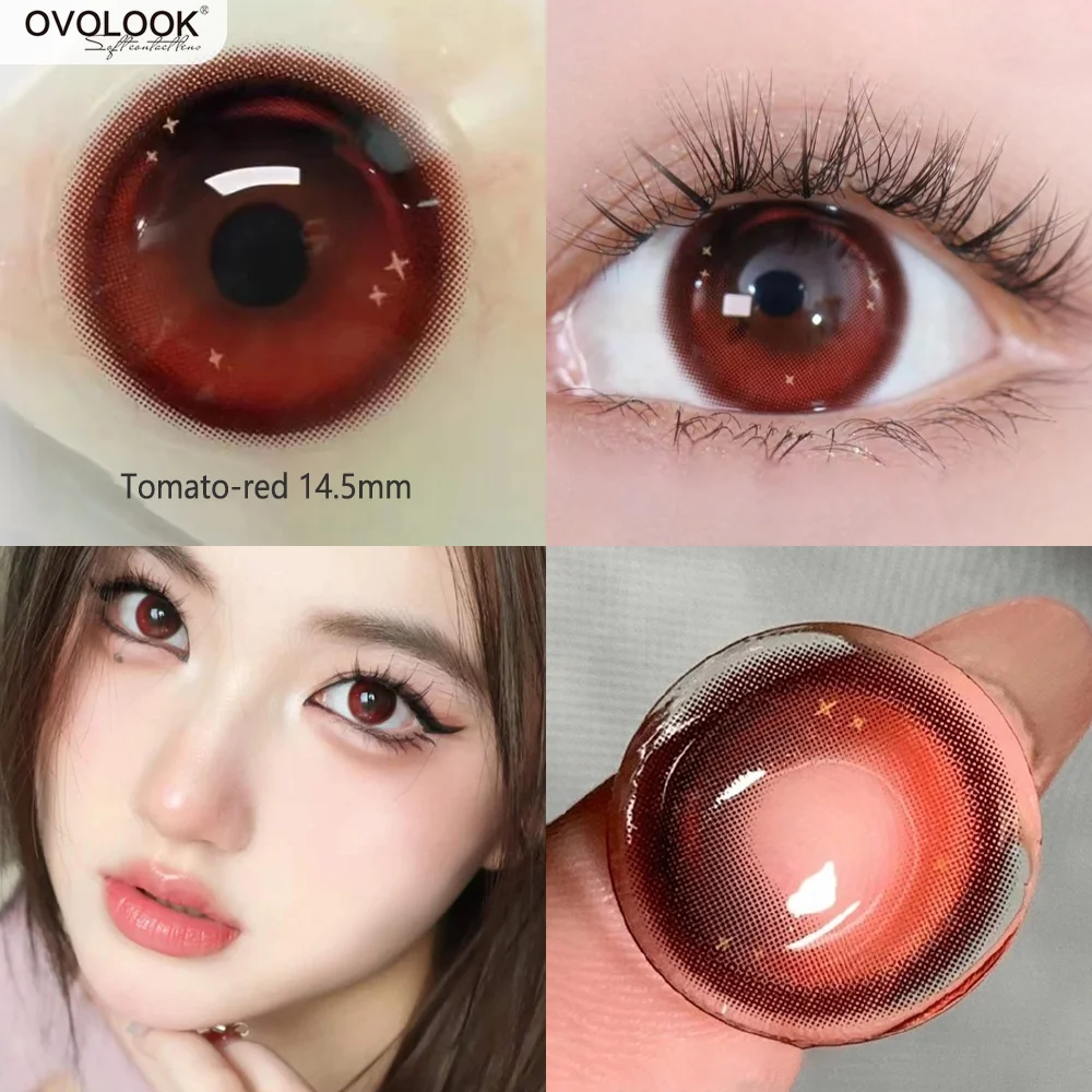 

OVOLOOK-2pcs/pair Red Color Contact Lenses Vampire Cosplay Comestic Beauty Eye Color Lens Colored Lenses for Eyes Yearly Use