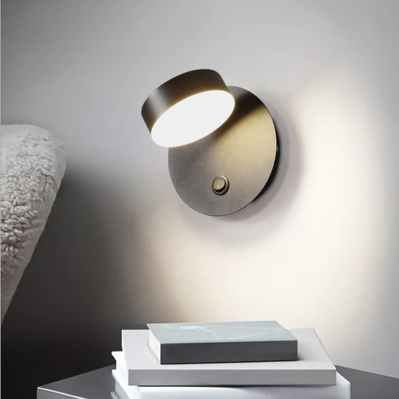 

Modern Led Wall Lamp With Switch Rotatable Lampshade Study Reading Wall Sconce Bedside Light Bedroom Living Room Indoor Lighting
