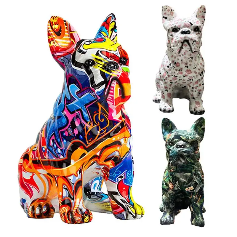 

Creative Colorful Resin Dog Statue Color French Bulldog Statue Home Office Graffiti Animal Figurine Crafts Living Room Ornaments