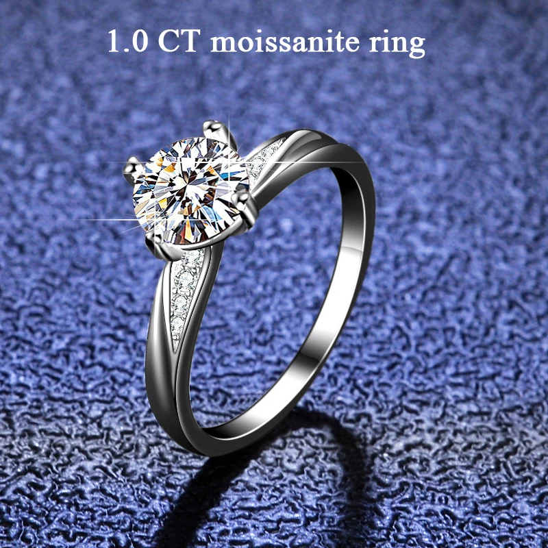 

1 Carat Moissanite Engagement Ring Sterling Silver 4 Heart Prong Sterling Silver Engraving Promise Rings 100% Pass Diamond Test