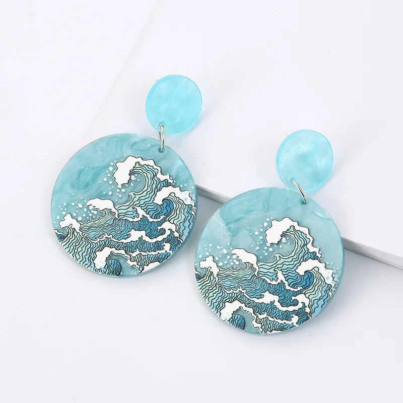 

Round Resin Lake Blue Earrings for Women Sky Sea Color Cute Sea Wave Drop Ear Rings Chinese Fashion Jewelry pendientes mujer