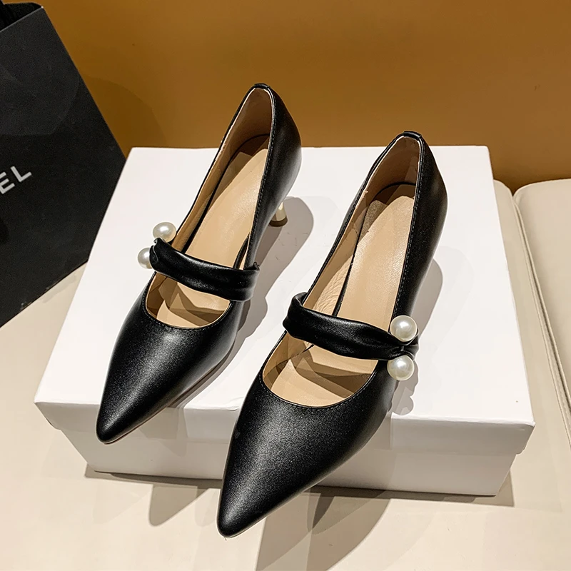 

Fairy White French High Heels Female Pointed Toe 2022 New Spring and Autumn Niche High-end Pearl Solid Color Comfortable Shoes