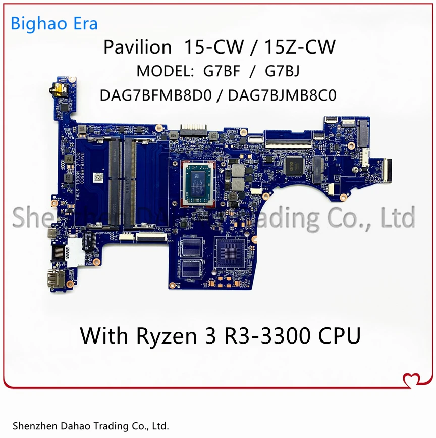 

Оригинальная материнская плата для ноутбука HP Pavilion L46709-001 15-CW 15Z-CW DAG7BJMB8C0 с процессором AMD R3-3300 DDR4 100%, протестирована