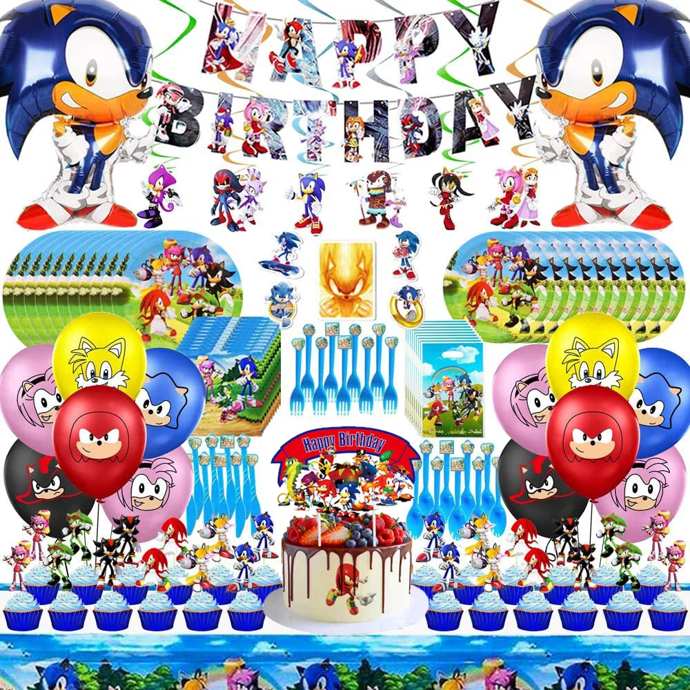 

Blue Flash Hero Hedgehog Birthday Party Decorations Disposable Paper Cup Plate Balloons for Kids Boys Baby Shower Party Supplies