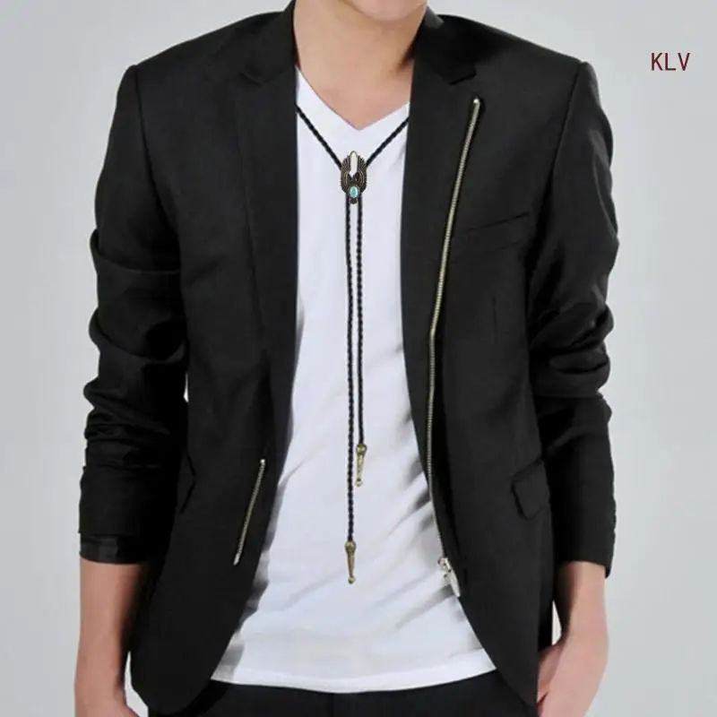 

Bolo Tie for Men Western Cowboy Style Necktie with Eagle&Turquoise Buckle Decorations Halloween Costume Accessories