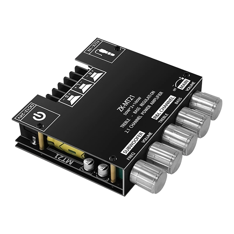 

ZK-MT21 плата цифрового усилителя мощности 50 Вт x2 + 100 Вт 2,1 канала AUX + BT5.0, Плата усилителя мощности с высоким и низким тоном и супер басами