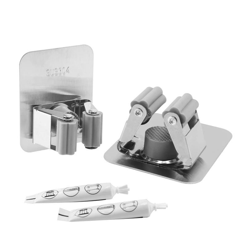 

Wall-Mounted Broom Holder 304 Stainless Steel Self-Adhesive Mop Holder Attached To The Clean And Flat Door Glass Wall